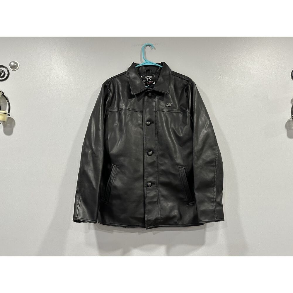 Emporio Collezione Black Faux Leather Button Down Jacket Medium M
